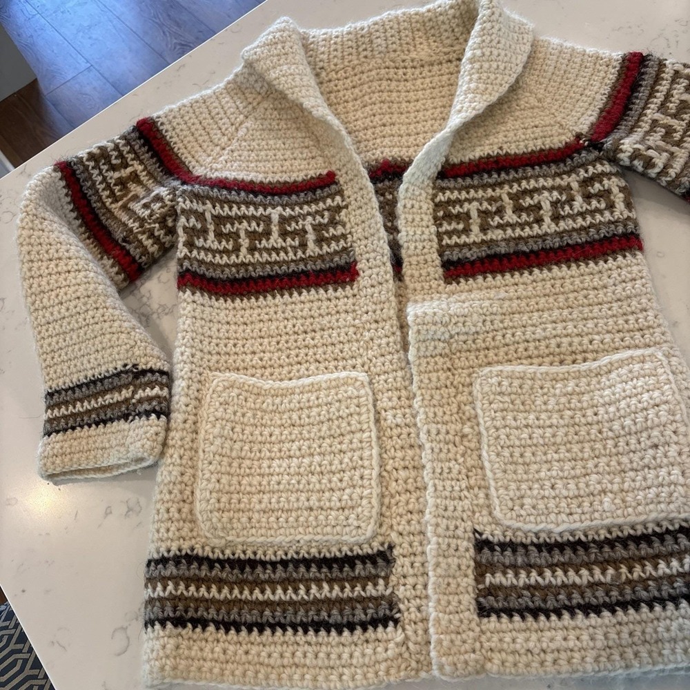 VTG HandKnit Cardigan Sweater 1970S Vibe Cottagecore Grandmacore Boho Pockets LG - Picture 2 of 11